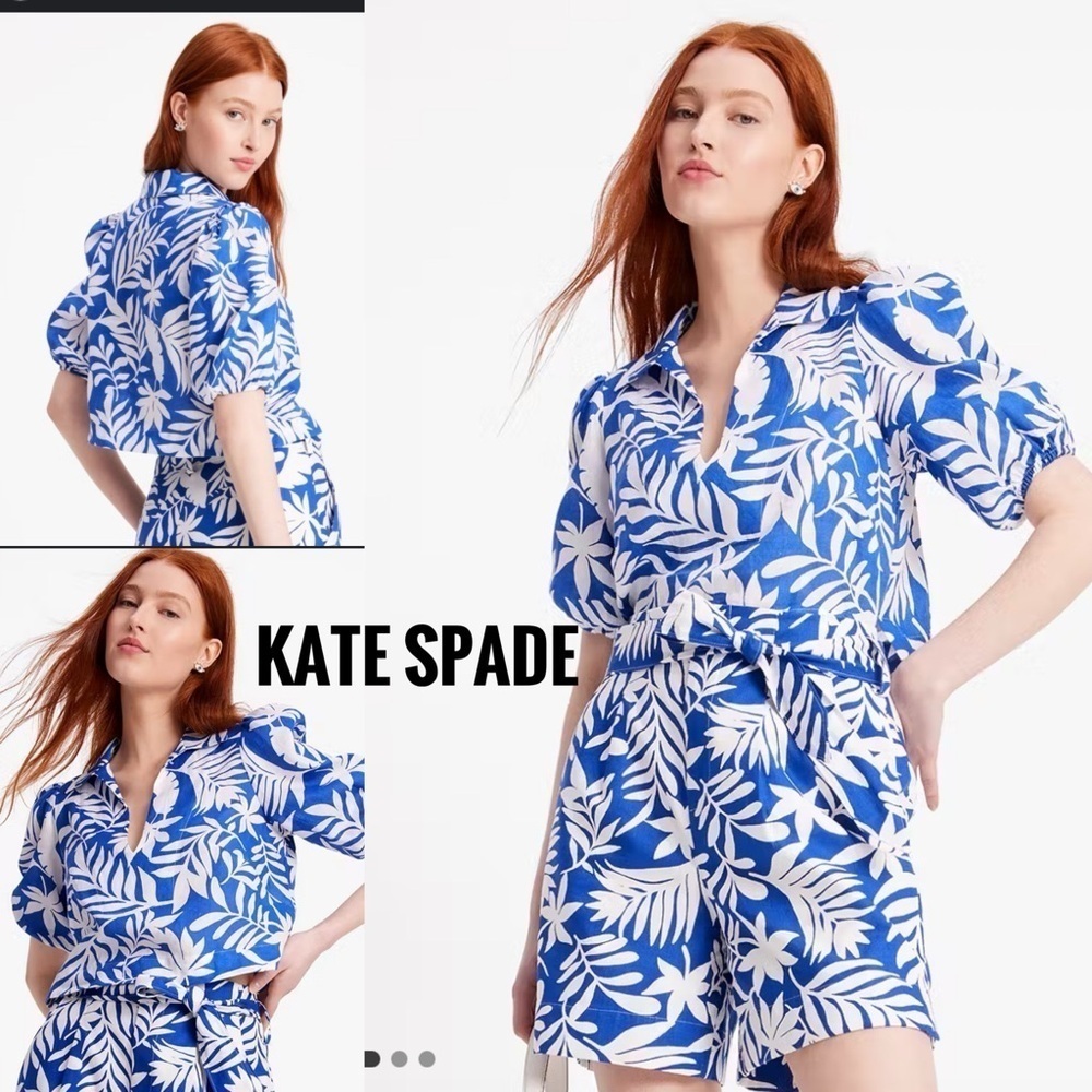 BNWT Kate Spade Tropical Foliage Puff Sleeve Top size Xs